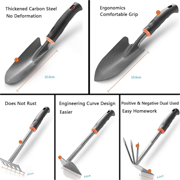 Trädgårdsspade Ergonomisk Design, Kolstål Polerat Rostfritt Stål Komfortgrepp, 4-delars Set för Grävning i Stenig Jord, Idealisk för Kvinnor