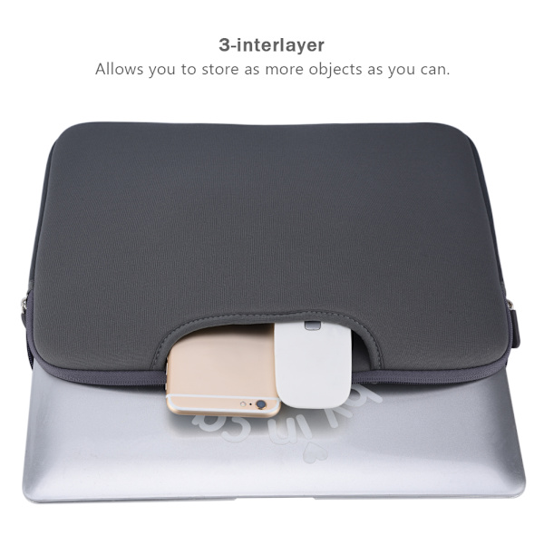15in Notebook-veske Anti-kollisjon Full Protection 3 interlayer Laptop Bag Sleeve Case   Grå