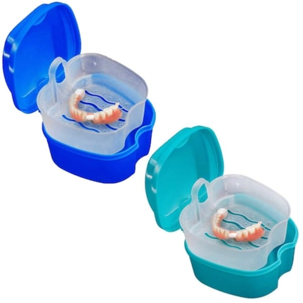 Set of 2 dental prosthesis boxes, Plastic, Blue