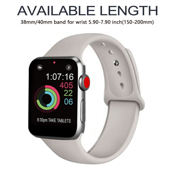 Sport Watch Band Kompatibel med Watch 38-40mm Blød Silikone Udskiftnings Sport Rem Kompatibel med iWatch Serie 5/4/3/2/1, S/M, M/L