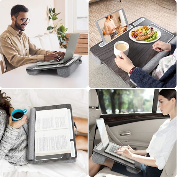 Laptopbricka med Kudde, Integrerad Musmatta & Handledsstöd för Laptops upp till 17\" med Tablet-, Penn- & Telefonhållare