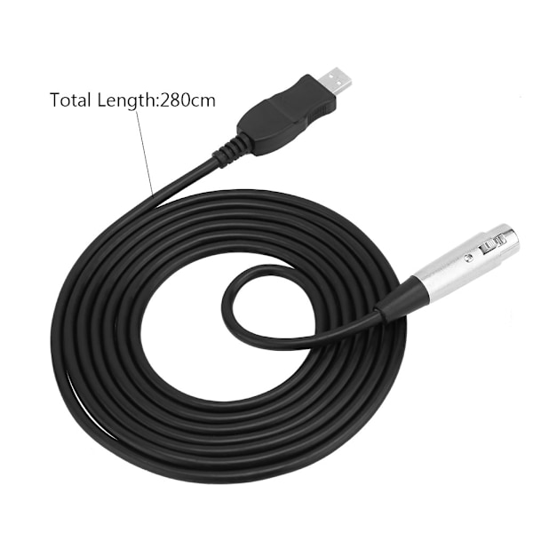 USB-hane till XLR-hona mikrofonmikrofonstudio ljudlänk kabeladapter svart