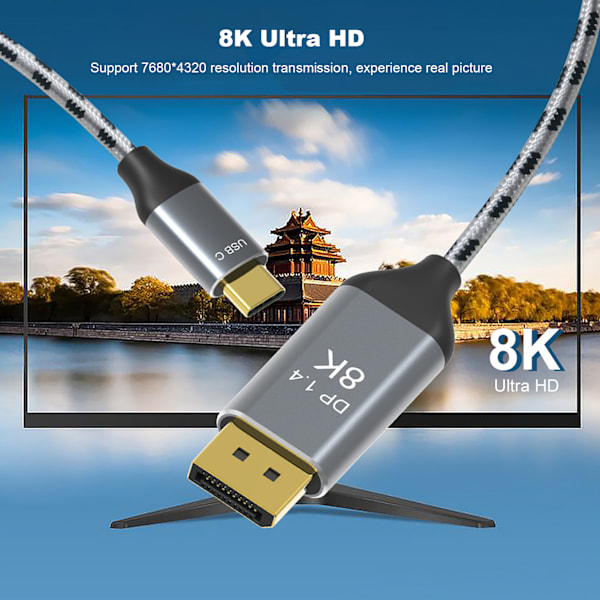 HD-videokabel typ C till Displayport 8K vid 60Hz 1.4 för IOS-bärbar datoradapter