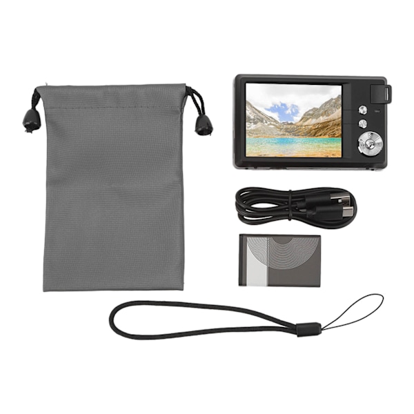 3.0 tuuman LCD-digitaalikamera 4K 48MP 16x zoom, tärinänvastainen kannettava HD-kamera Type C -portilla, täyttövalo teini-ikäisille, lapsille ja aloittelijoille, musta