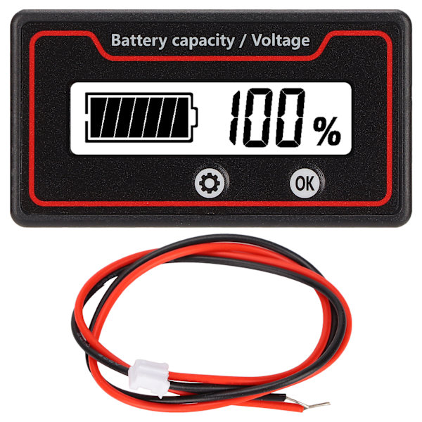 Batterimätare Ljuslarm LCD-display Säker Batterikapacitet Spänningsmätare för Elfordon 12‑84V