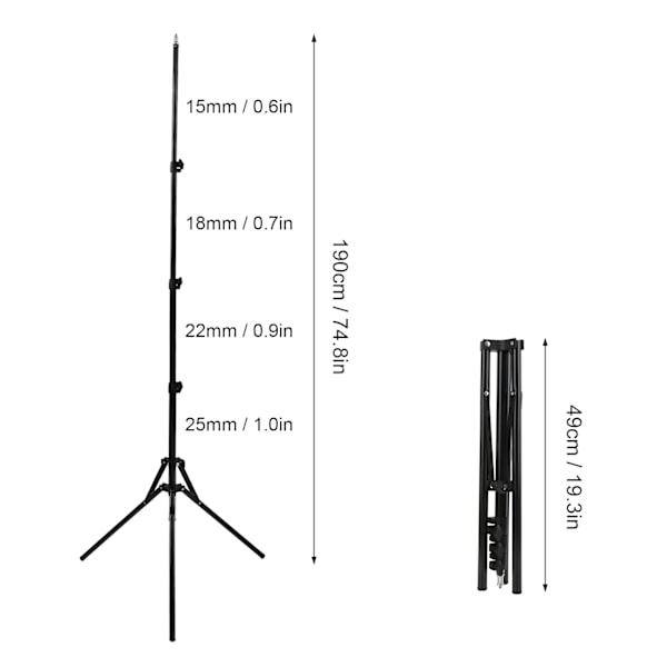 190cm Stativ til Fotografering - Holdbar Lysstand med Softbokse Reflektorer Tripod til LED Videolys