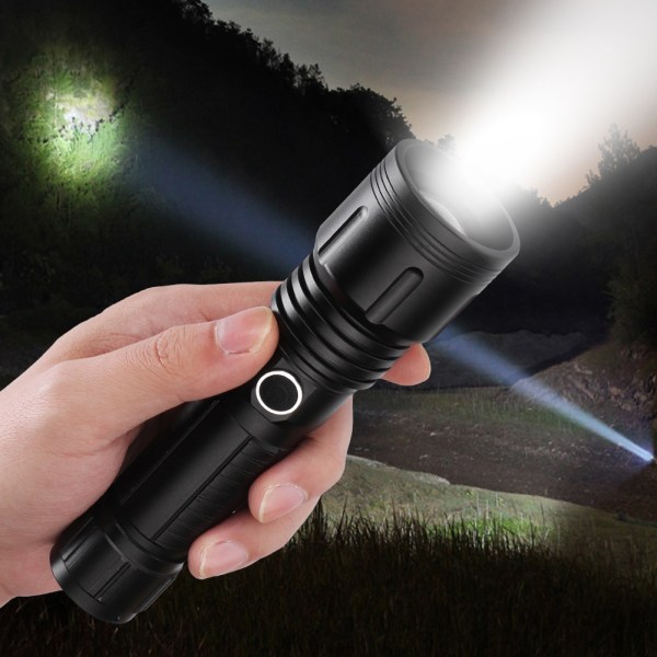 Utomhus LED-ficklampa i aluminiumlegering, hög ljusstyrka, ficklampa för camping