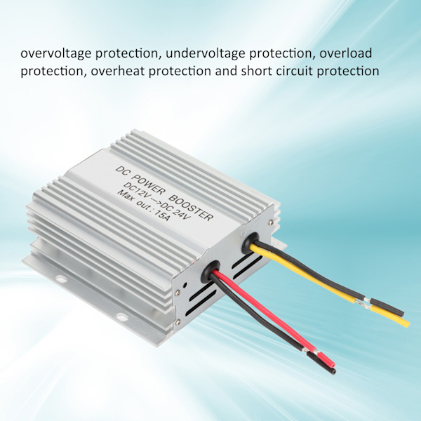 DC 12V till 24V Bilförstärkare 15A 360W Aluminiumlegering Hus DC 12V till 24V Säker Stabil DC Strömförstärkare för Bil Lastbil