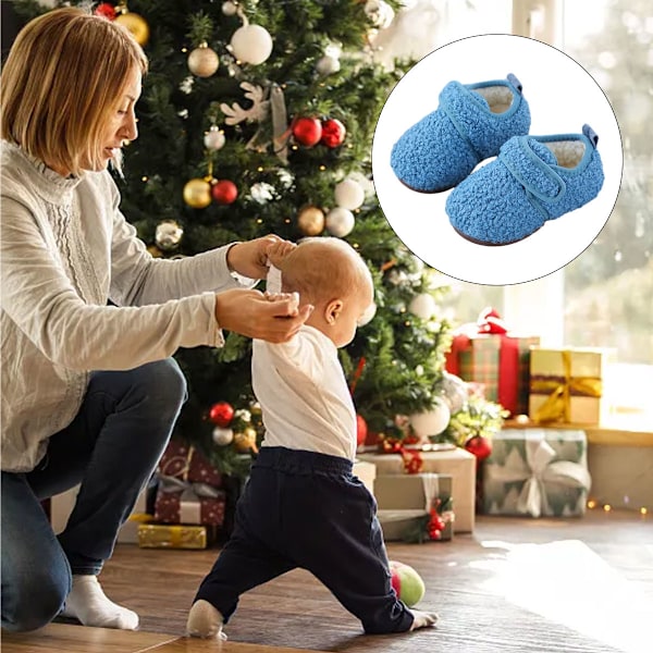 1 par Unisex Barn Toddler Tofflor Strumpor, Konstgjorda Ulltofflor med Halkfri Gummisula (Inre längd 13.5cm) blue 13.5cm