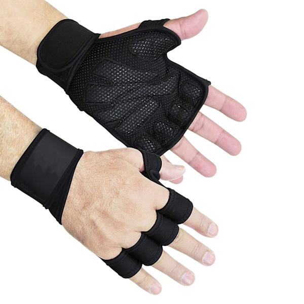 1 par halvfingerhandskar med handledsskydd, tjocka silikonhandskar för fitness, cykling och lyftning