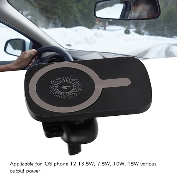 Magnetisk trådlös billaddare Plug and Play Hög stabilitet ABS Trådlös billaddare Hållare med fäste för IOS Telefon 12 13 Svart