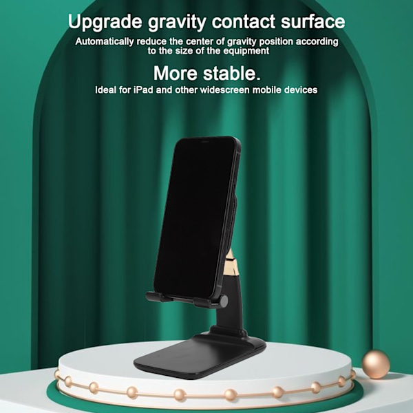 Justerbar stativ for mobiltelefon og nettbrett, webcast, onlinekurs, telefonholder, svart (sinklegering)