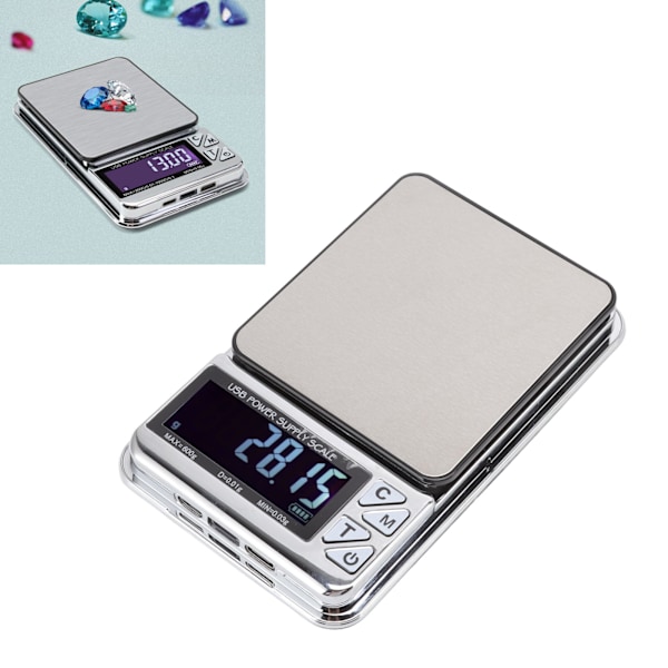 Bakgrundsbelyst LCD-display med rostfri plattform och hög noggrannhet för bakning, mat, smycken (Multifunktionell gramvåg)