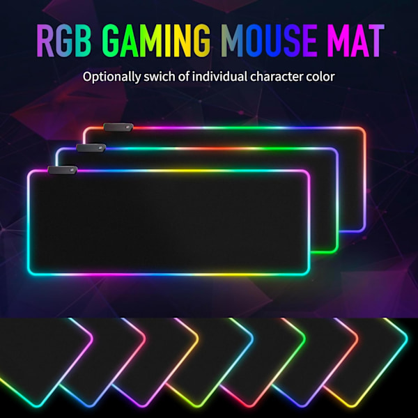 Tangentbordmatta för PC-laptop för gamers, extra storlek, ultra-blank fiber-yta med LED-bakgrundsbelysning, högkvalitativ naturgummibas, touchkontroll för