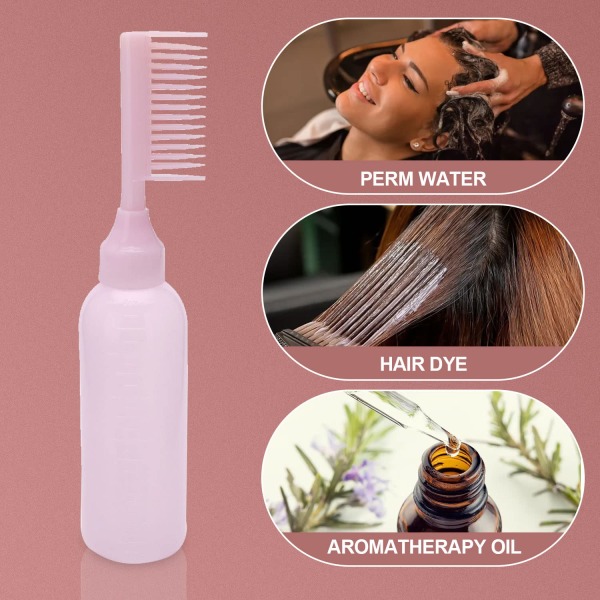 Favson Root Comb Applicator Bottle, 2PCS Hårfärgningsborste Flaska Applicator Bottle Comb Plast Squeeze Flaskor 6 Ounce med Skala, Hårfärgningsfärg Ap