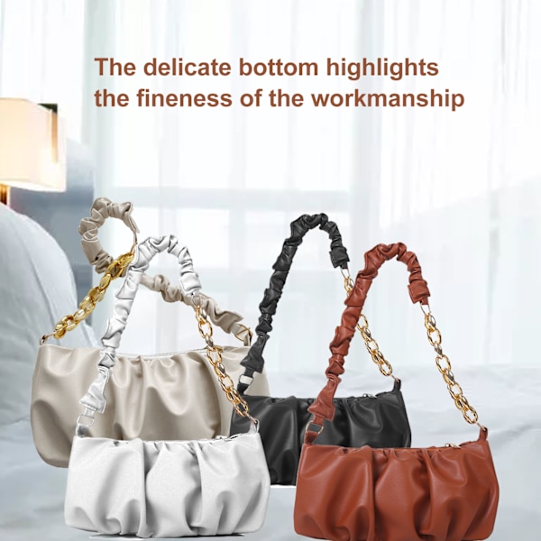 Kvinners skulderbag Unik plissért halvkjede stroppdesign Utsøkt personlig dame underarm håndveske Beige Gratis størrelse