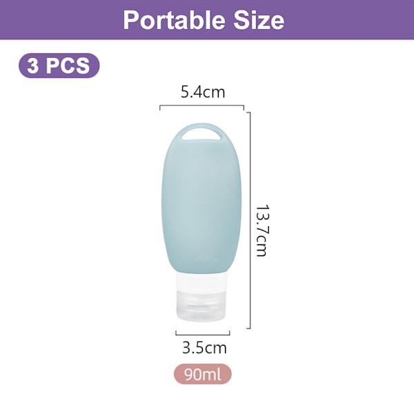 Läckagesäkra påfyllningsbara flaskor - 90 ml reseflaskor, toalettartiklar, schampon och mer, strumpläpp (3-pack) män eller kvinnor