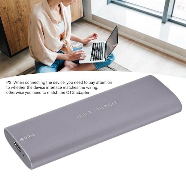 M.2 NGFF SSD-hölje 5 Gbps höghastighets aluminiumlegering mobil hårddiskbox med 2-i-1-kabel grå