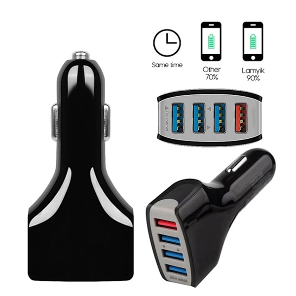 QC 3.0 Snabbladdare Billaddare 4 Port USB Multifunktionell Billaddare för Telefon