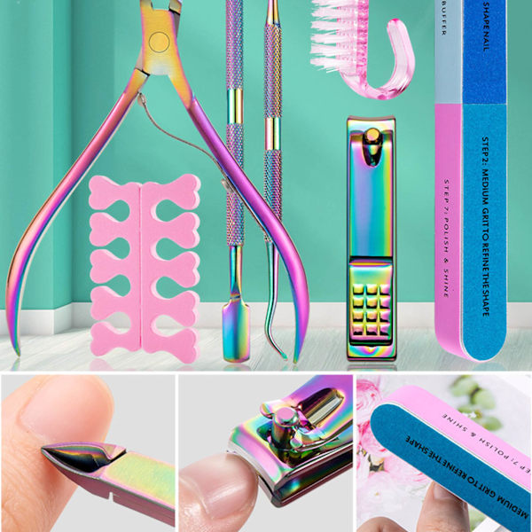 7 st Manikyrverktyg Kit Nagelverktyg Set Multifunktionella Professionella Rostfria Stål Nagelvård Verktyg