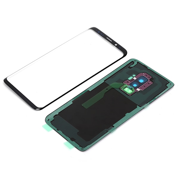 Telefon Bakre Bakglass Deksel Front Skjerm Glass Linse Erstatningssett for Samsung S9+ G965 (Lilla)