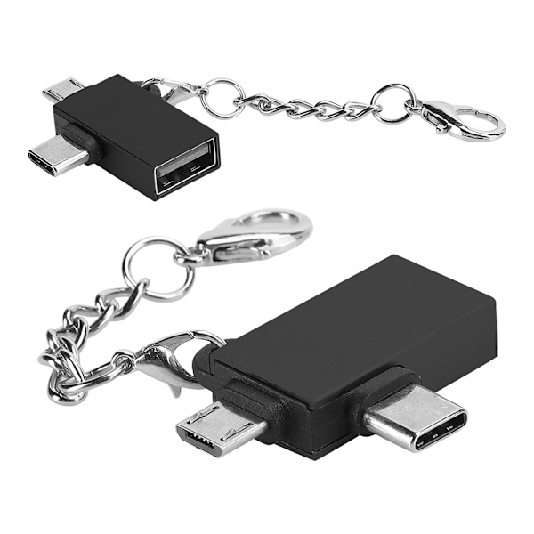 2PCS 2-i-1 USB OTG-adapter med USB 3.0-gränssnitt USB till typ C-adapterkonverter för Android (svart med kedja)