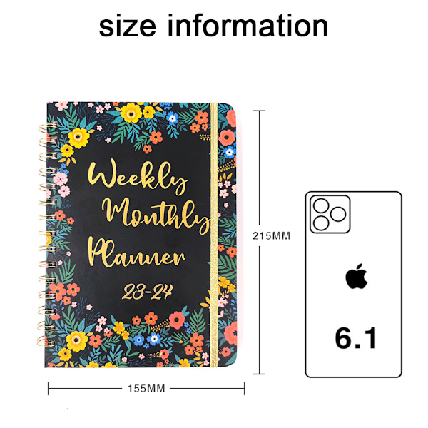 Akateeminen vuosiplanneri 2023-2024 Päivittäinen viikoittainen ja kuukausittainen kalenteri Planner Notebook 12 kuukausittaisella välilehdellä, sisätasku 8,4”×6,1”