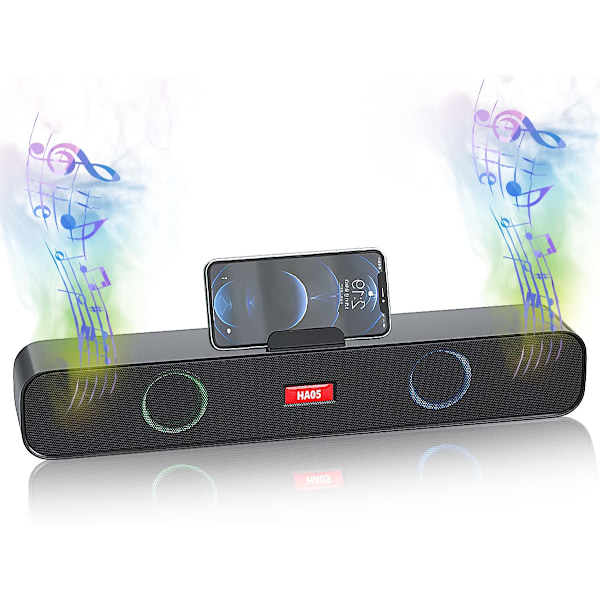 Trådlös Bluetooth 5.0 Soundbar, 360-Graders Surroundljudsystem med Förbättrad Bas, Perfekt för Inomhus- & Utomhusunderhållning (Svart)