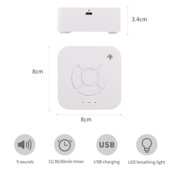 Dream Symphony, Portabel Ljudmaskin för Sömn, Lugnande Ljud Utan Loopar, Uppladdningsbart Batteri, 9 Ljud Volymkontroll, Timerinställningar för Hemmet