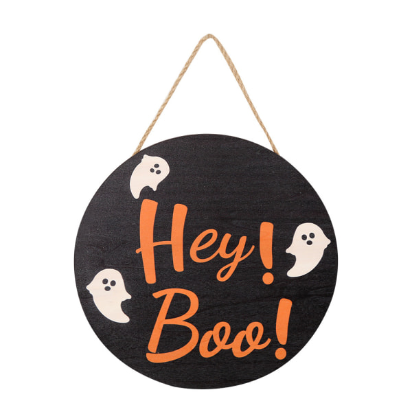 Halloween Welcome Sign for Front Door Decor, Round Wooden Wrea