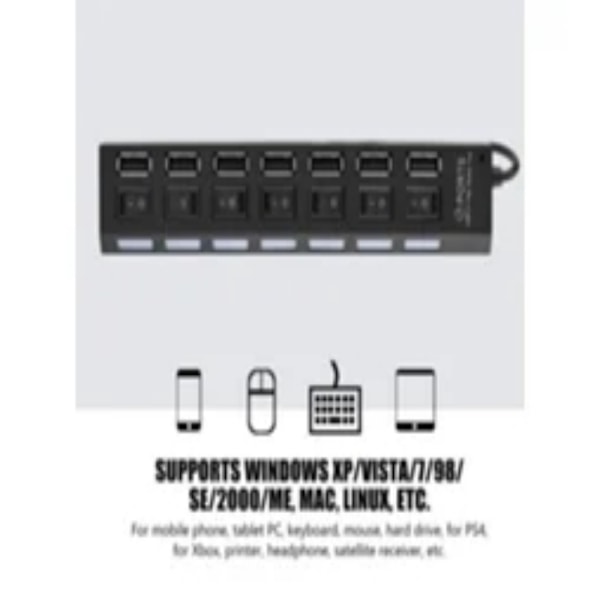 Effektiv 7-Portars USB 2.0 Hub, Flera USB-portar för PC Laptop Mac, Hög Hastighet