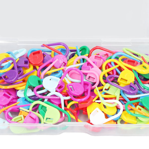 100 st sömnadsmarkörer i låda, färgglada plastmaterial, virkade låsmarkörer för markering och räkning