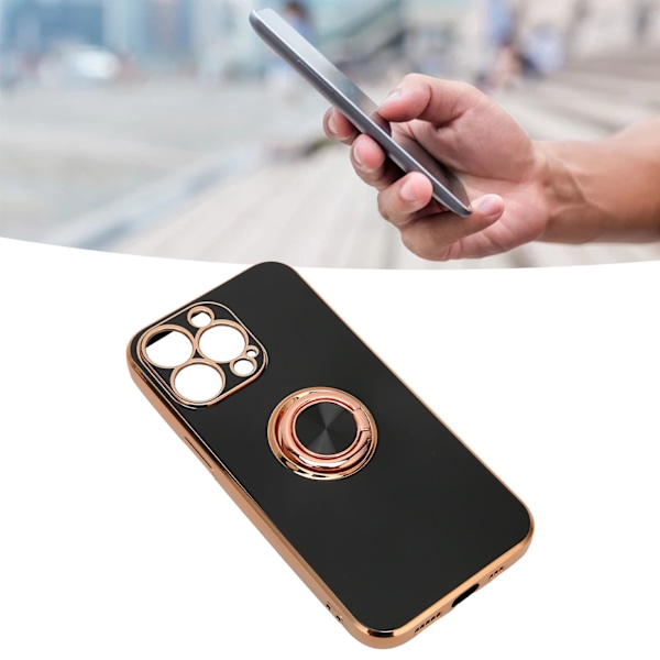 Mobiltelefon Skal Roséguld Galvaniserad Ring Telefonfodral Dam Ultra Tunn Mjuk TPU Telefonfodral för IPhone 13 Pro Klassisk Svart