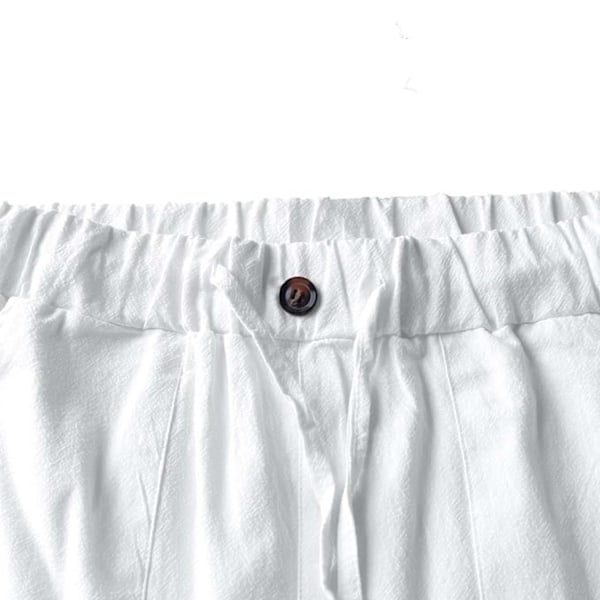 Lösa lediga linnebyxor för män med fickor och elastisk midja White 2XL