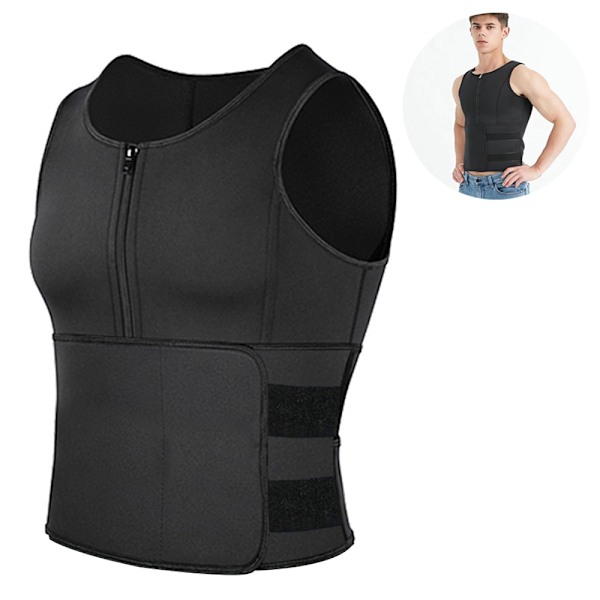 Herre Neopren Sauna Glidelås Midjetrener Vest Tank Top Trimmer Body Shaper Korsett Vest