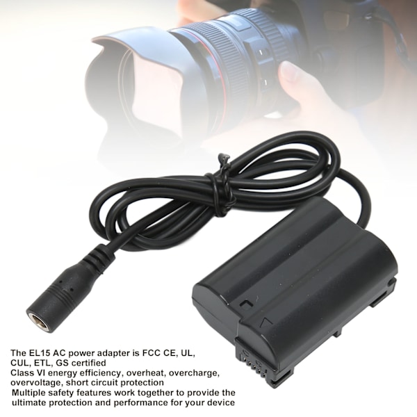 EL15 DC-kobling Dummy Batteri DC-kobling Strømadaptersett for Nikon D7000 D7200 D7500 D500 D610 D750 100‑240VEU Plugg