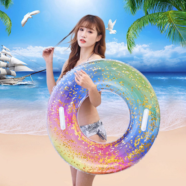 Uppblåsbar Pool Float Transparent Med Regnbågsfärgade Paljetter, Konfetti Premium Badring För Oförglömliga Poolpartyn Och Strandsemestrar, Stödjer Vuxna