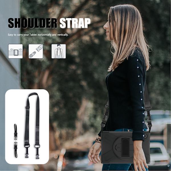 Robust Tablet Etui Stødsikkert Tablet Cover med Håndstrop Stativ Skulderstrop til Galaxy A8 2022 X200 X205 10.5in
