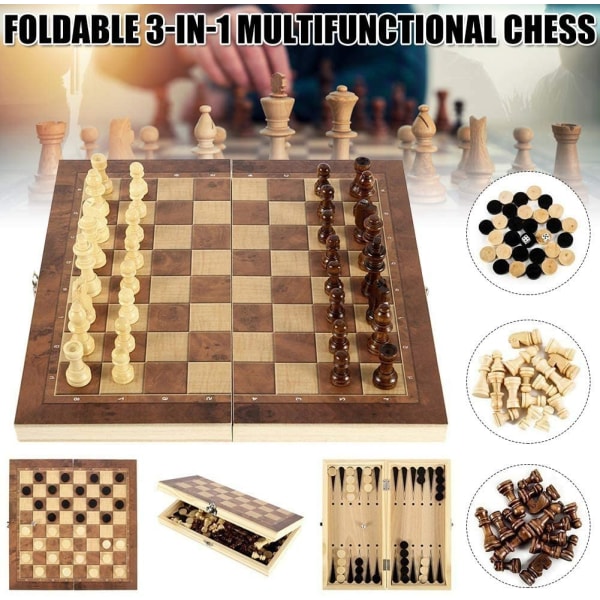 Schachspiel aus Holz,3 in 1,Tragbare Holz Schachbrett,Chess Bo