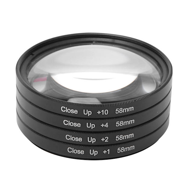 Optisk glas makro nærfoto +1 +2 +4 +10 filterkit 58mm til Canon Nikon Sony kameraer