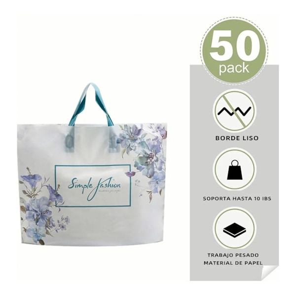 50 st presentpåsar 38x30x8cm vit handtagsdesign bärbar plastmaterial dekorativ presentpåse för högtider