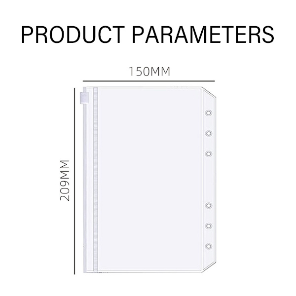 A6-kokoinen Flipchart-tasku 6 reiällä, budjetti-kassakuittikuori budjetointiin, läpinäkyvä vetoketjullinen kansio Flipchart-tasku, vedenpitävä PVC-kansiotiedostojen säilytykseen
