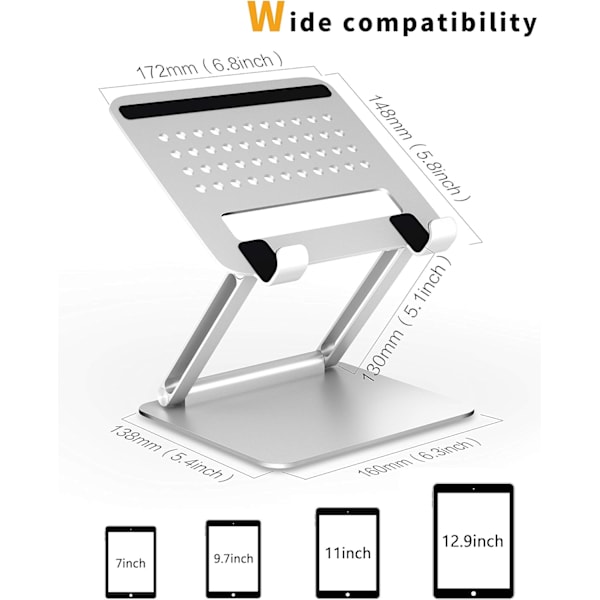 Justerbart Tabletstativ, Universellt Kompatibelt Aluminium iPad-Stativ För 7 Till 13,3 Tums Enheter, Tyngre Bredare Bas För Extra Stabilitet, Silver