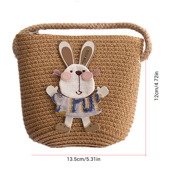 Kids Summer Cartoon Rabbit Straw Messenger Bags Mini Beach Bag C