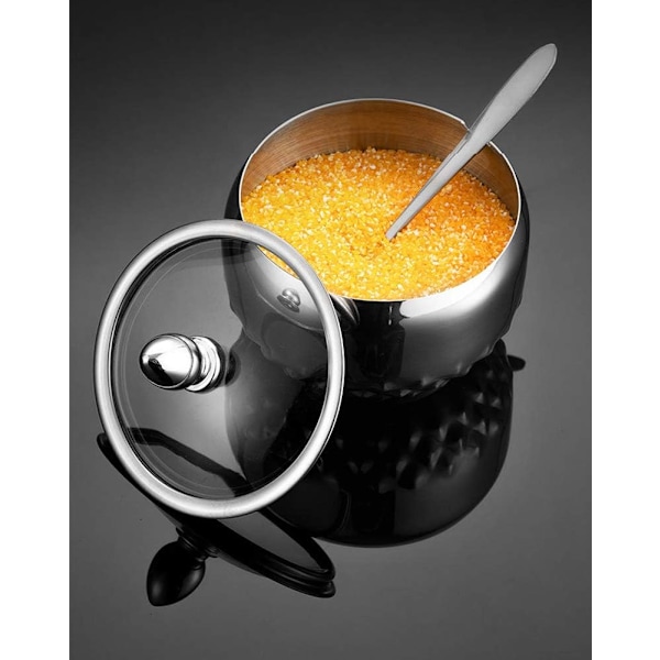 Modern Multipurpose Behållarset, Satinpolerad Spegelfinish Rostfria Kryddburkar, Halkfri Bricka för Säker Användning (3-Delars Set i Silver)