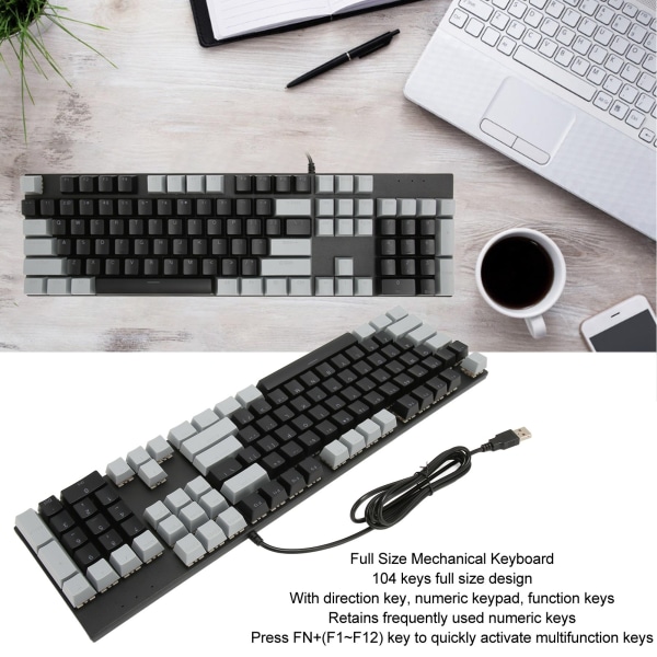 Full Size Mekanisk Tastatur 104 Taster USB Kablet Gaming Tastatur med Numerisk Tastatur Rød Bryter for Windows