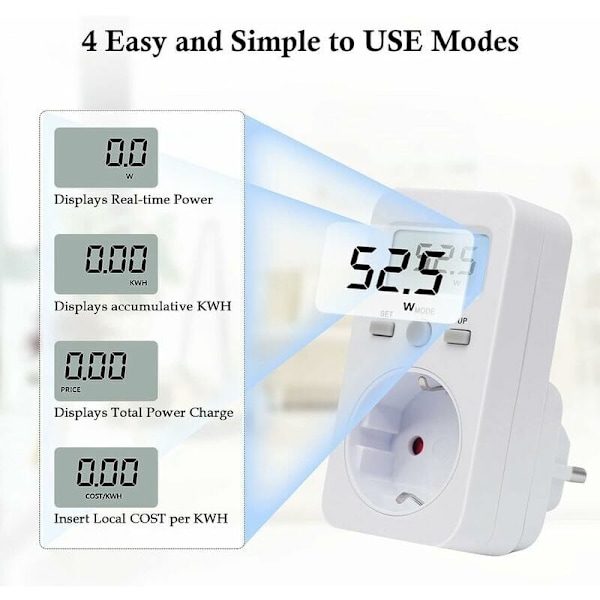 Digital Timer, 230V AC Elförbrukningsmätare för Akvarier, Växtbelysning och Hushållsapparater, Max Ström 16A, Max Effekt 3680W, Lätt att Använda med