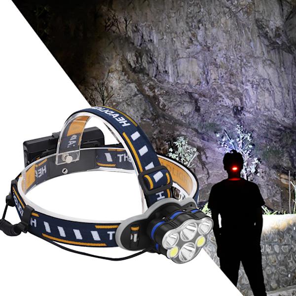 Starkt ljus fiske pannlampa LED+COB utomhus vattentät ficklampa