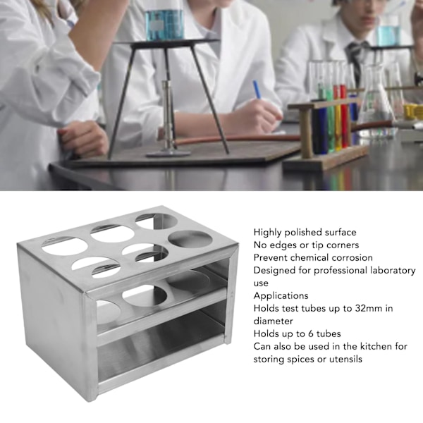 Reagensrørholder 304 Rustfritt Stål 6 Hull 3 Lags Laboratoriestativstativ for 32mm Rør