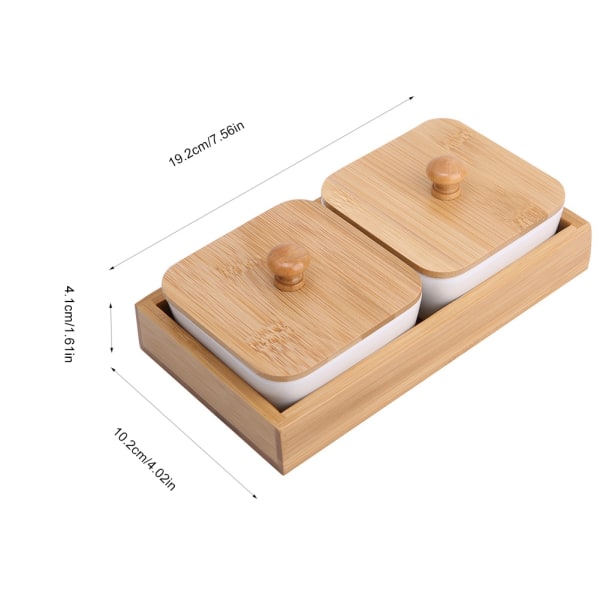 Keramisk serveringsfat for snacks med bambusbrettlokk for frukt, nøtter og desserter (2 rom)